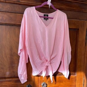 Aum Couture Pink Flowy Sleeve Tie Front Silk Blouse XS
